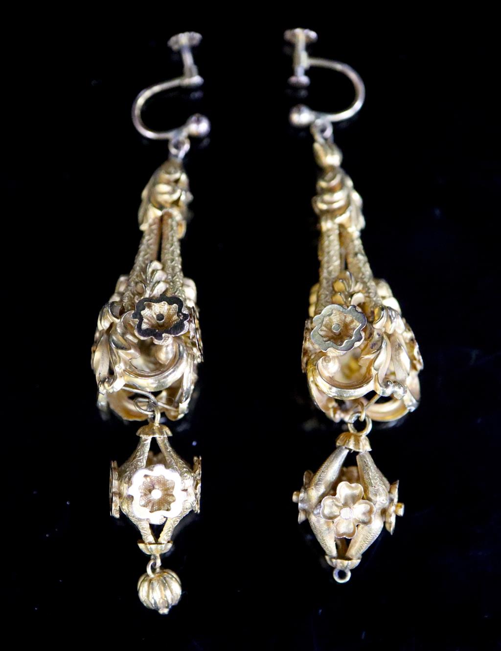 A pair of Victorian gold (tests as 18ct) pendeloque earrings, the suspensions marked as 9ct,